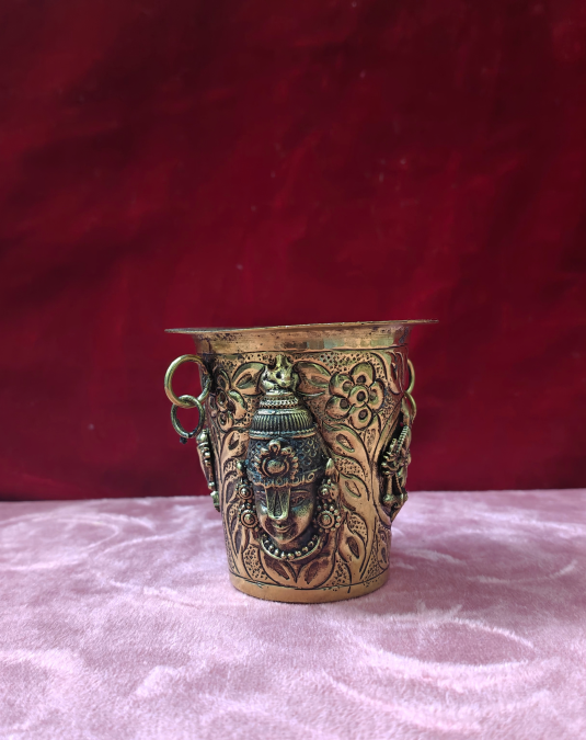 Antique Brass Finish Pooja Kalash with Lord Balaji Design | Decorative Kalash for Home Temple