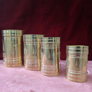 Traditional Engraved Brass Pooja Containers – Set of 4