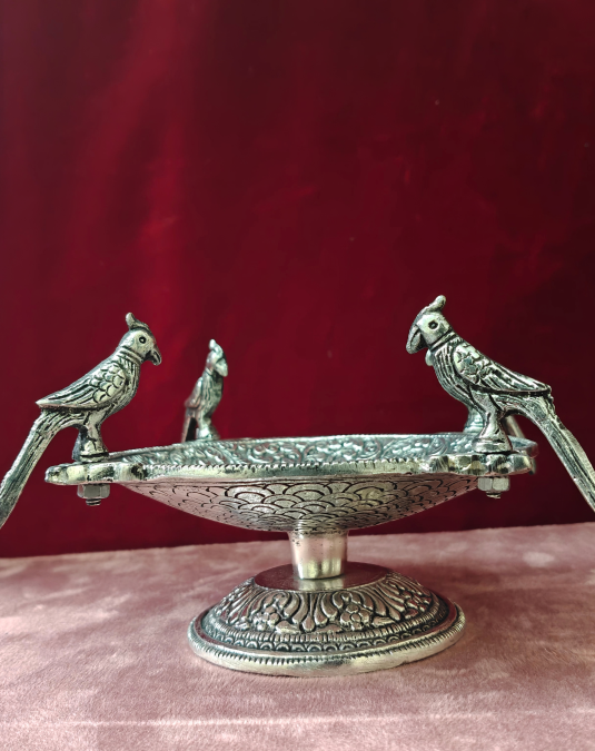 Antique German Silver Parrot Decorative Fruit Bowl with Stand | Handcrafted Dry Fruit Serving Bowl