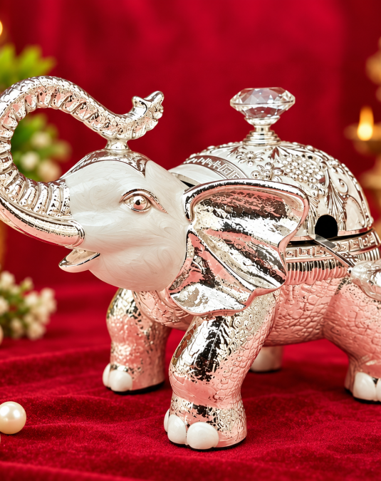 Premium Silver Plated Elephant Decorative Box with Crystal Lid | Luxury Home Decor & Gift Item