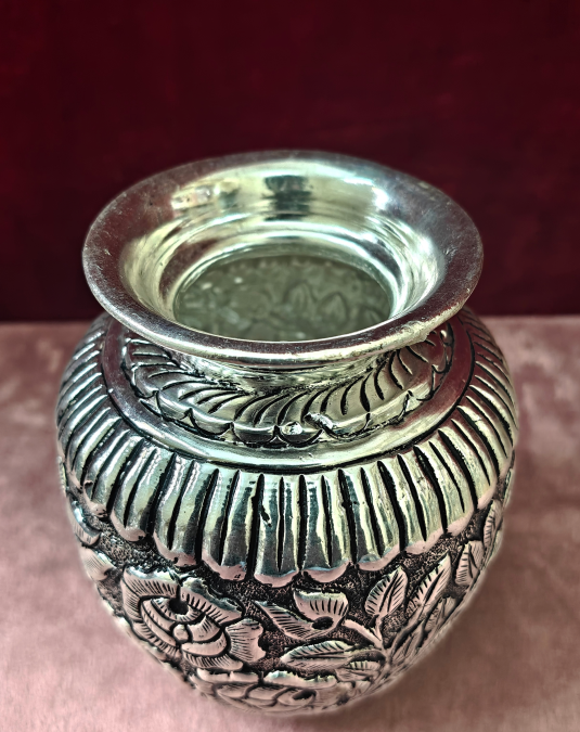 Antique Floral Metal Flower Vase | Handcrafted Decorative Vase for Home & Office Decor