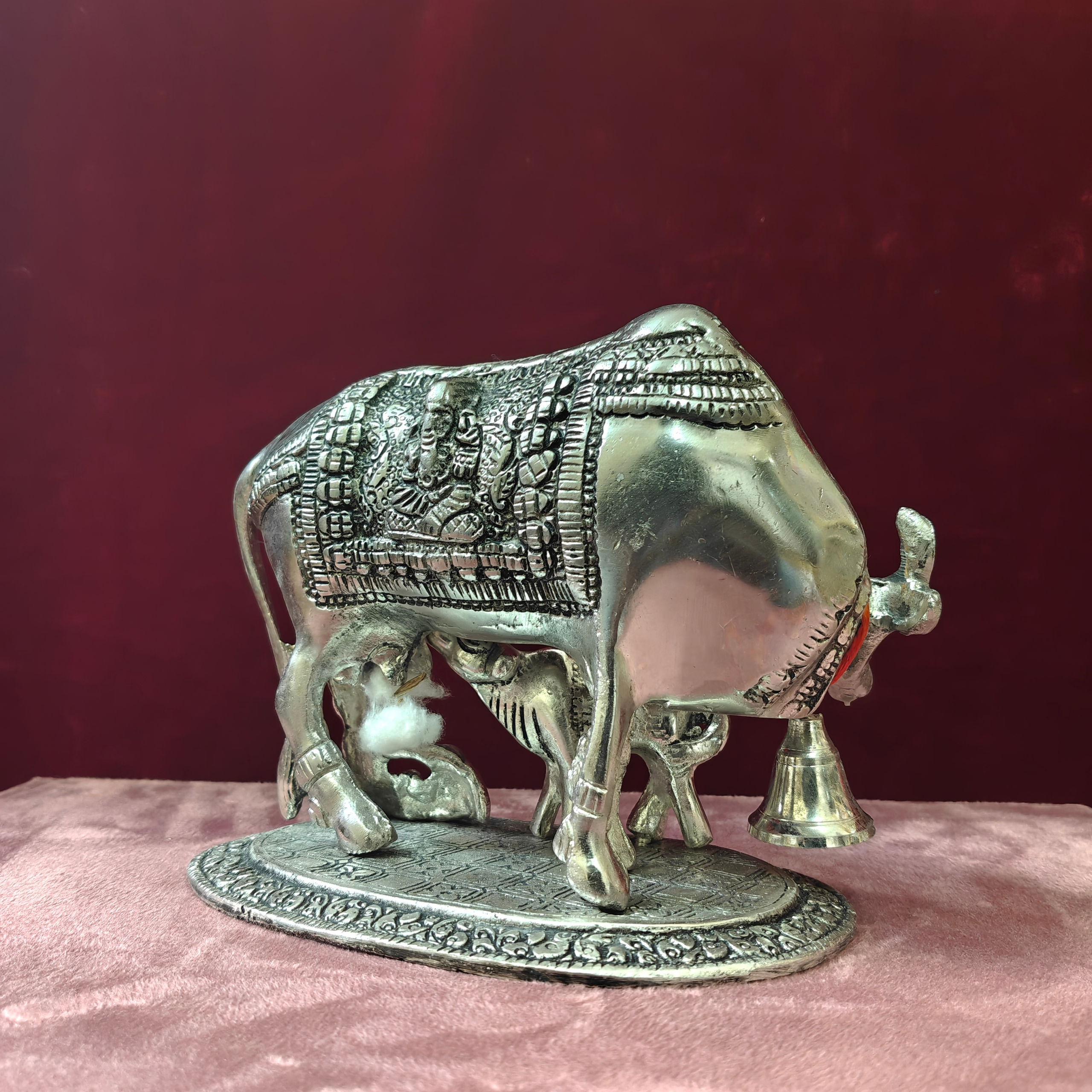 Premium Silver Kamadhenu Cow with Calf Statue | Sacred Cow Idol for Home Decor, Pooja & Vastu - Image 2