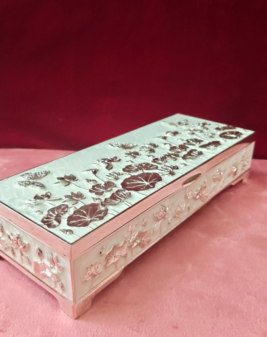 Luxury Silver Floral Decorative Serving Tray | Dry Fruit Box