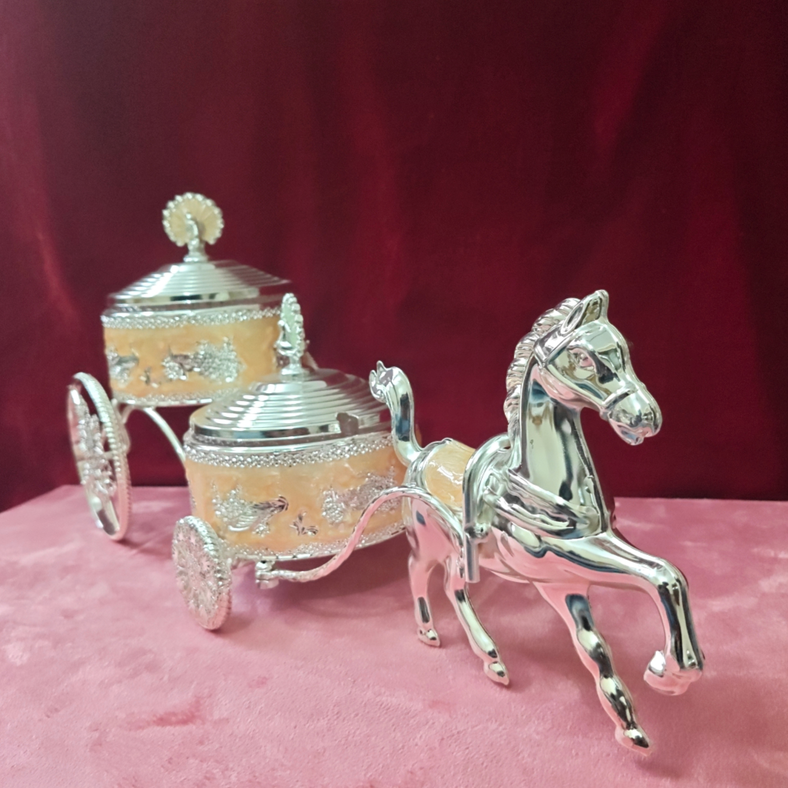 Luxury Horse Cart Decorative Dry Fruit Serving Set | Premium Metal Candy & Snack Bowls with Lids | Elegant Home Décor Gift
