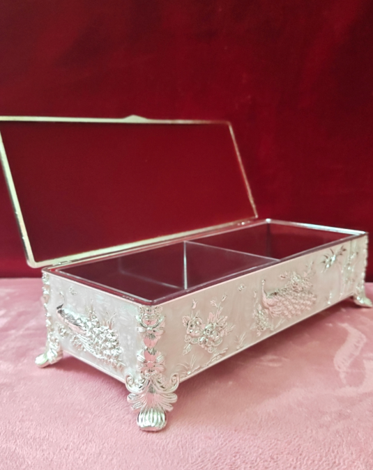 Luxury Peacock Decorative Metal Storage Box with Lid | Rectangular Jewelry & Dry Fruit Box | Premium Home Decor