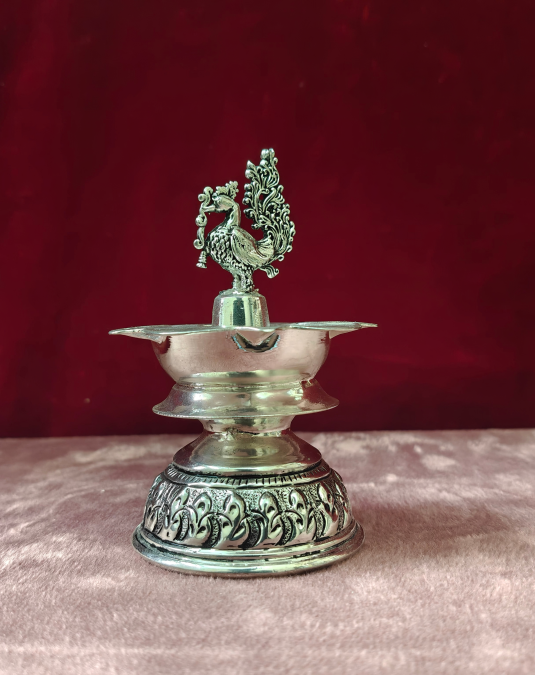 Premium Silver Peacock Diya Lamp Set (Pack of 2) | Traditional Oil Lamps for Pooja, Festivals & Home Decor