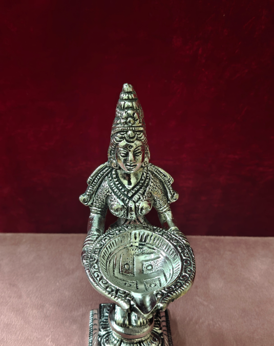 Premium Silver Laxmi Diya Holder Statue | Traditional Decorative Oil Lamp for Home & Pooja