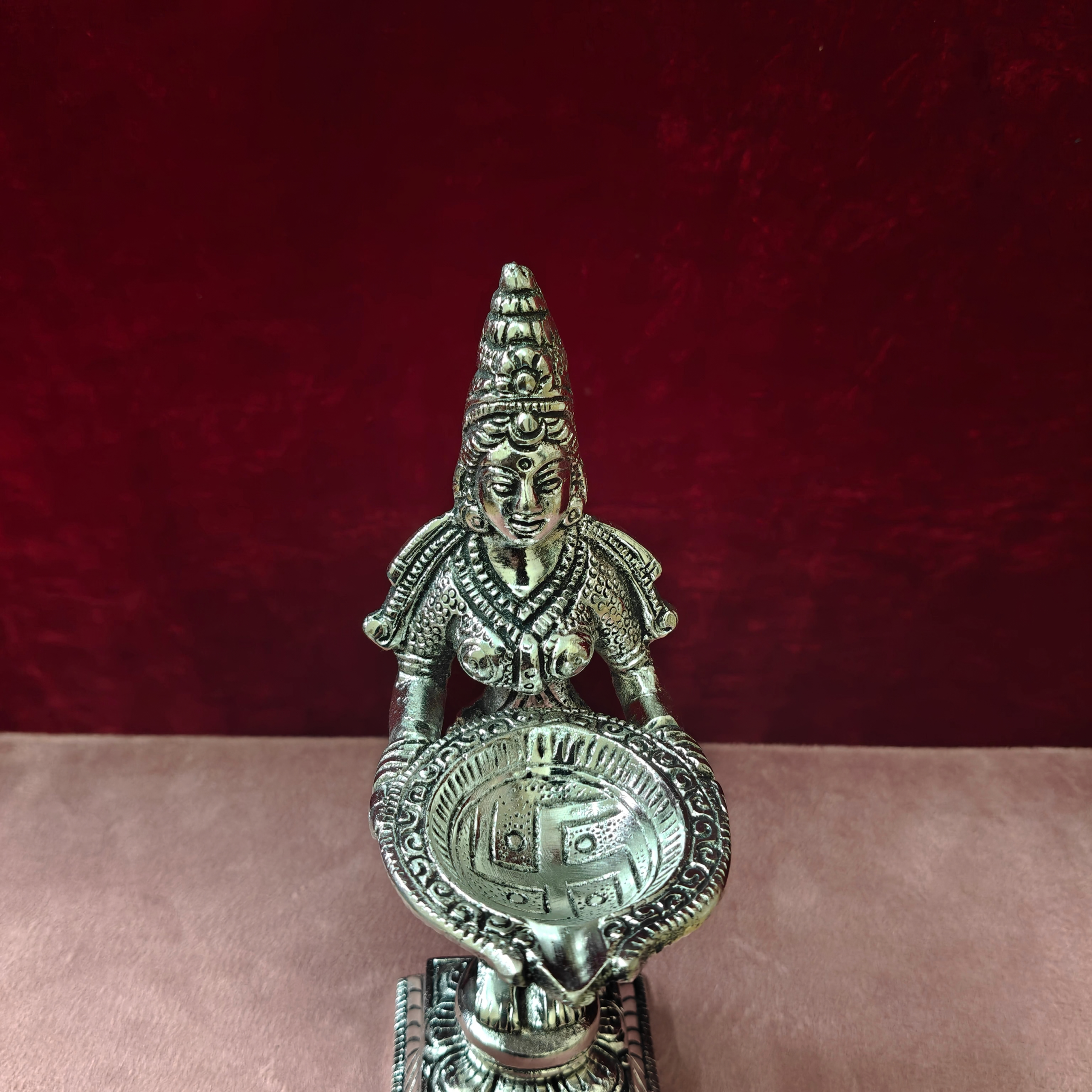 Premium Silver Laxmi Diya Holder Statue | Traditional Decorative Oil Lamp for Home & Pooja