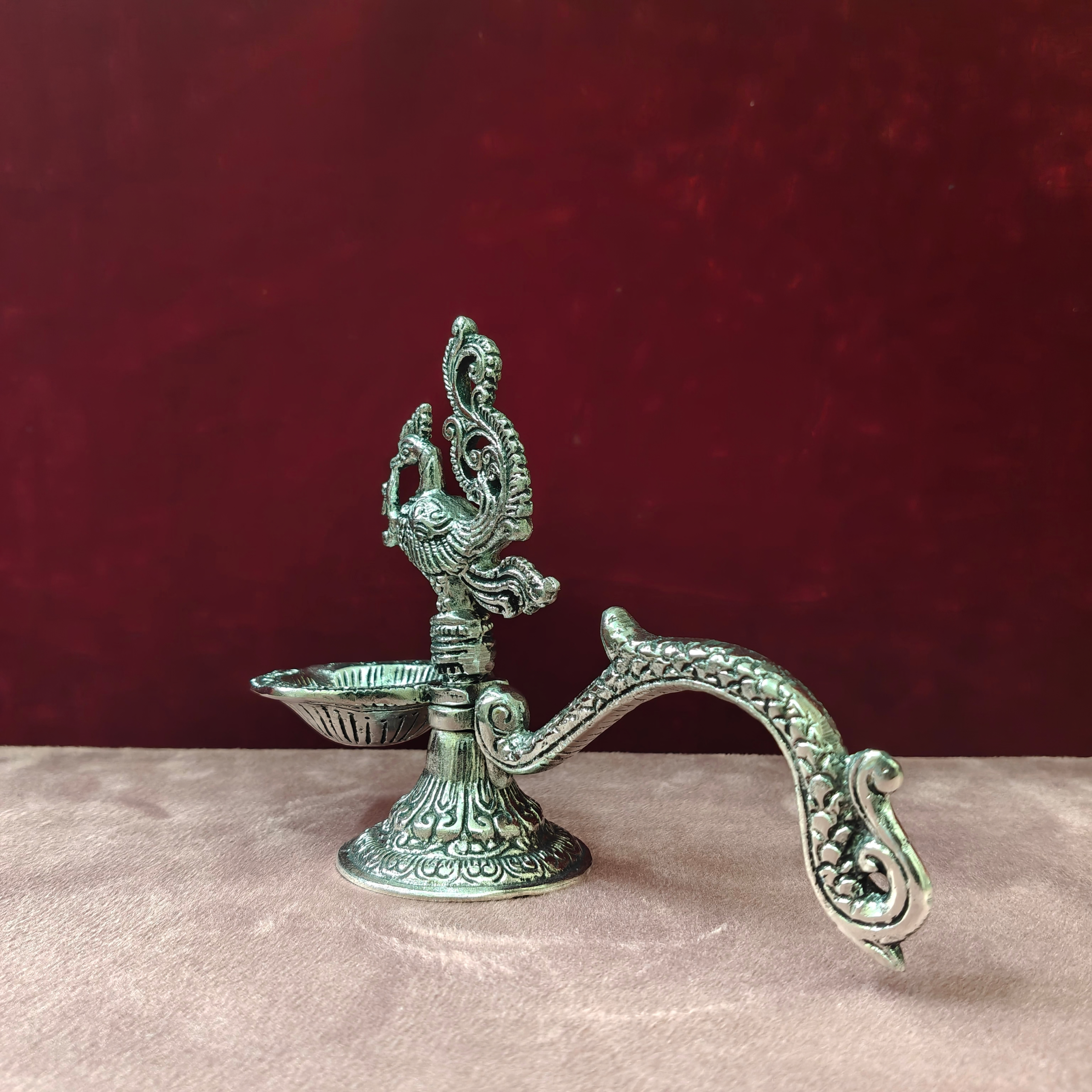 Premium Silver Peacock Diya Lamp | Traditional Oil Lamp for Pooja, Home Decor & Festivals
