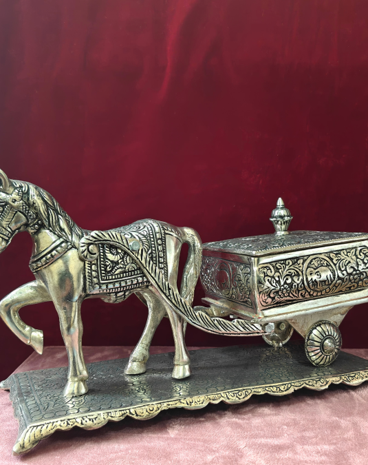 Vintage Horse Cart Decorative Box | Antique Metal Dry Fruit & Jewelry Storage