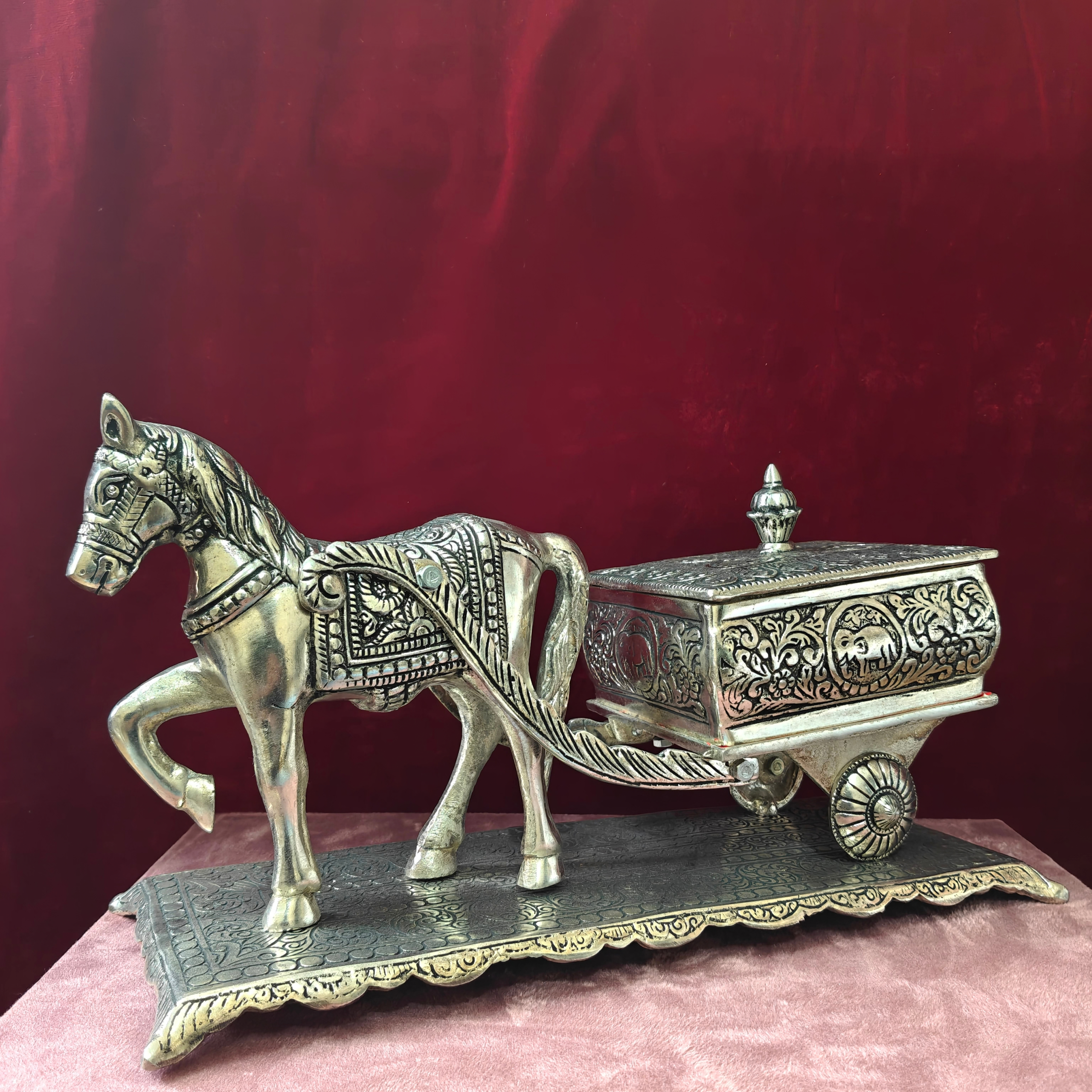 Vintage Horse Cart Decorative Box | Antique Metal Dry Fruit & Jewelry Storage