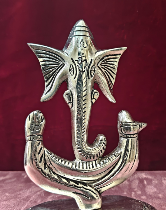 Handcrafted Lord Ganesha with Shankh Metal Idol | Antique Silver Finish Ganesh Statue for Home Décor & Pooja