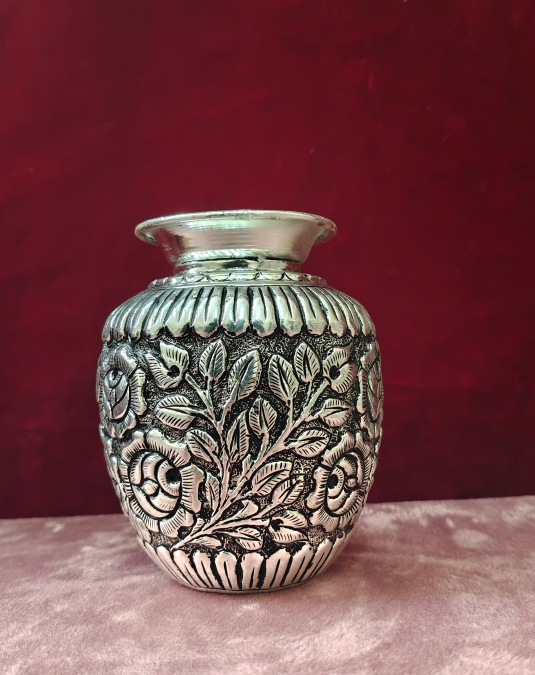 Antique Floral Metal Flower Vase | Handcrafted Decorative Vase for Home & Office Decor