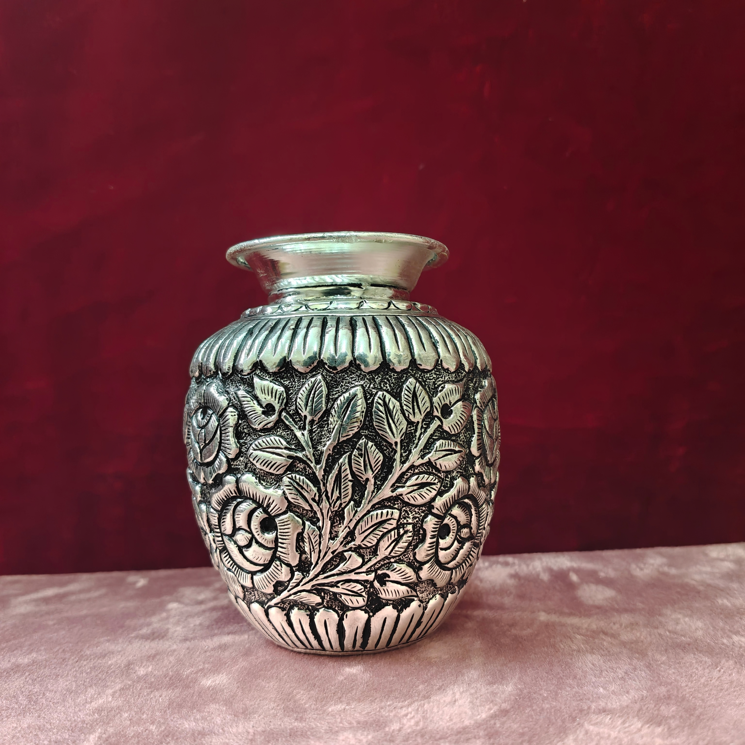 Antique Floral Metal Flower Vase | Handcrafted Decorative Vase for Home & Office Decor