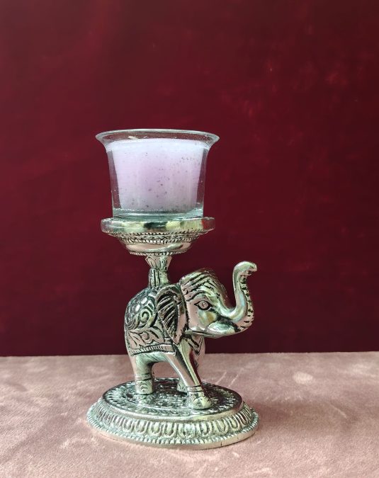Premium Silver Elephant Candle Holder with Glass Votive | Decorative Tea Light Holder for Home Decor
