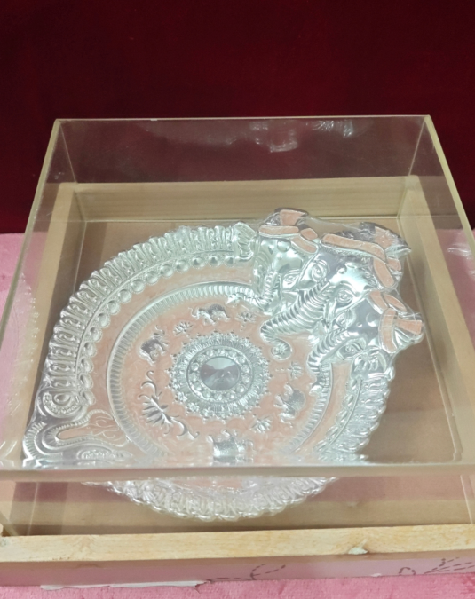 Luxury Ganesha Decorative Pooja Thali | Premium Silver Finish Puja Plate with Gift Box | Home Temple & Festival Gift