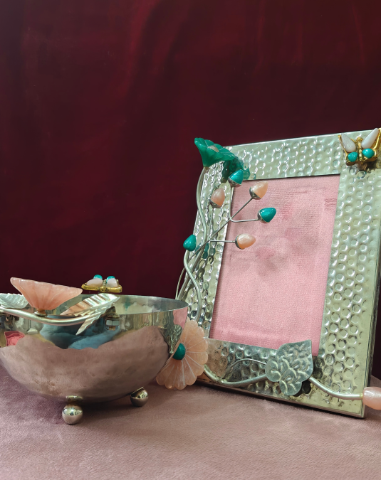 Decorative German Silver Bowl & Designer Photo Frame Gift Set | Handcrafted Home Decor Gift Combo