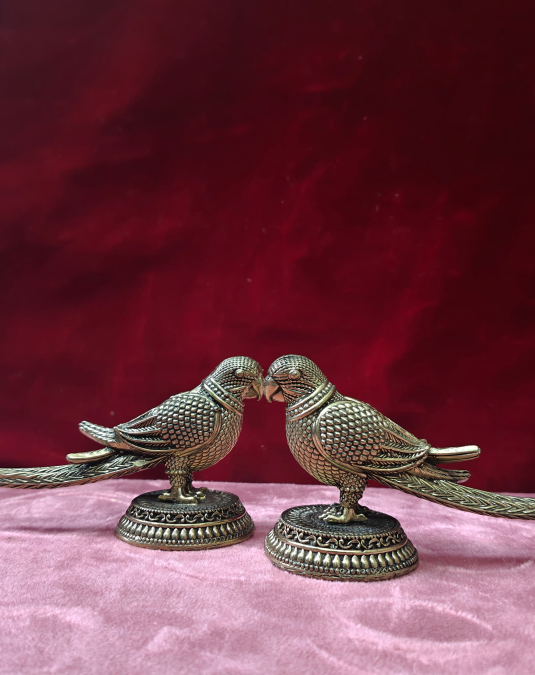 Antique Brass Finish Love Birds Pair Showpiece | Decorative Bird Statue for Home & Office