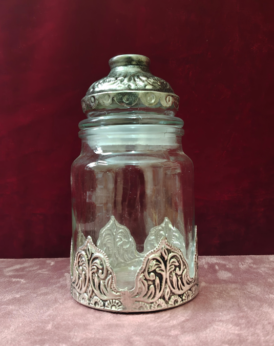 Antique Glass Storage Jar with Decorative Metal Lid | Decorative Kitchen Storage Container