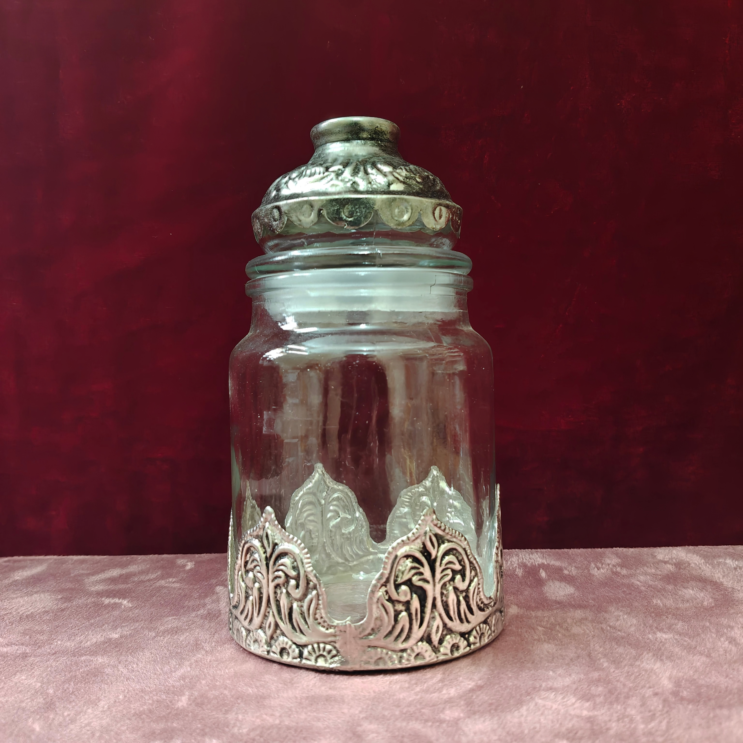 Antique Glass Storage Jar with Decorative Metal Lid | Decorative Kitchen Storage Container