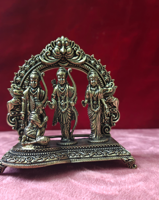 Sri Rama Darbar Brass Finish Idol | Lord Rama Sita Lakshmana Hanuman Statue for Home Temple