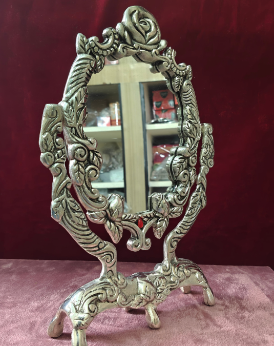 Vintage Decorative Tabletop Vanity Mirror | Ornate Metal Standing Makeup Mirror for Home Decor