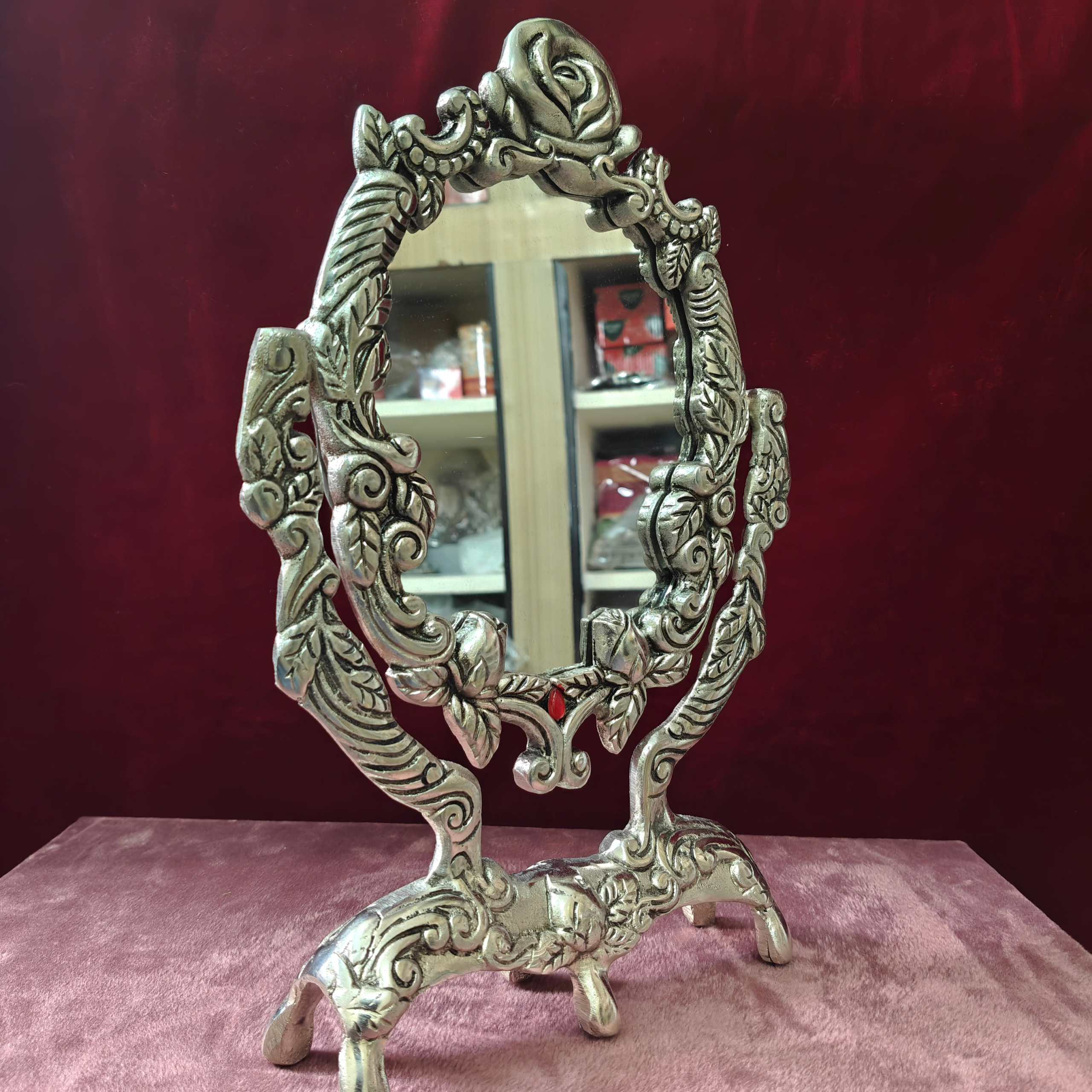 Vintage Decorative Tabletop Vanity Mirror | Ornate Metal Standing Makeup Mirror for Home Decor