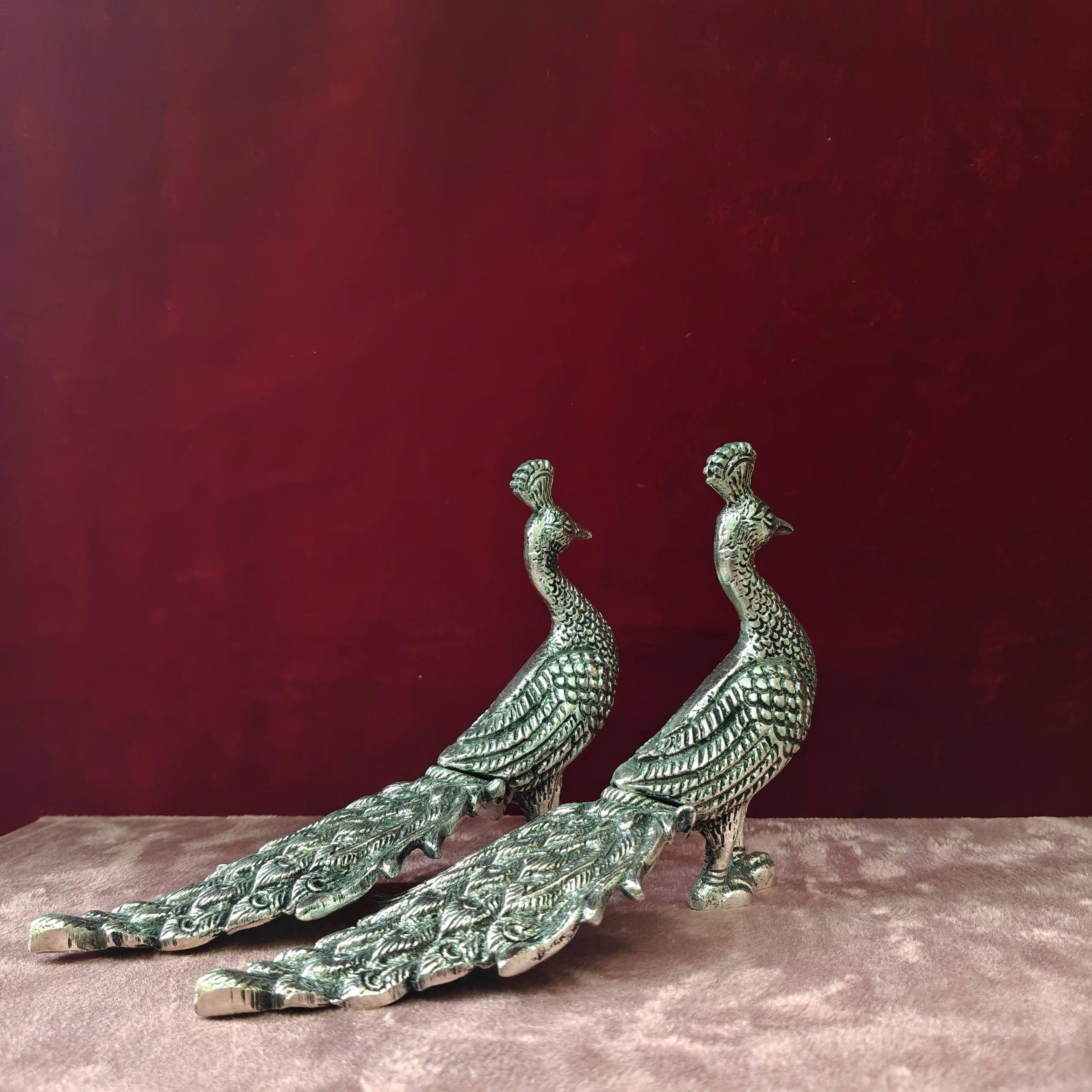 Antique German Silver Peacock Pair Showpiece for Home Decor | Handcrafted Peacock Figurines