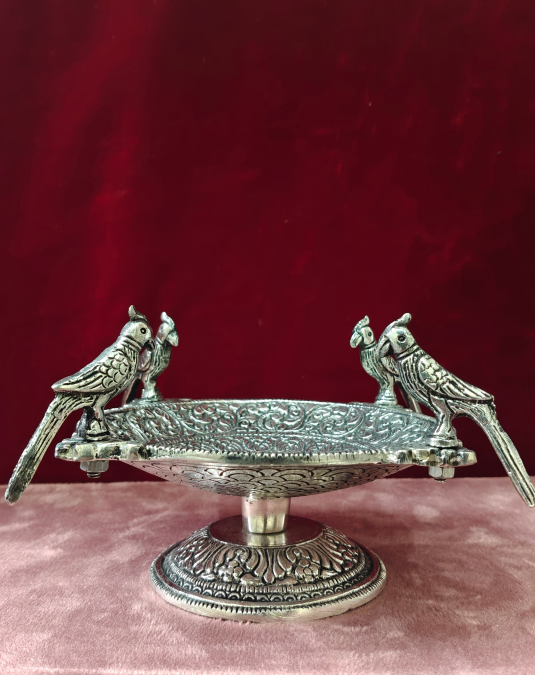 Antique German Silver Parrot Decorative Fruit Bowl with Stand | Handcrafted Dry Fruit Serving Bowl