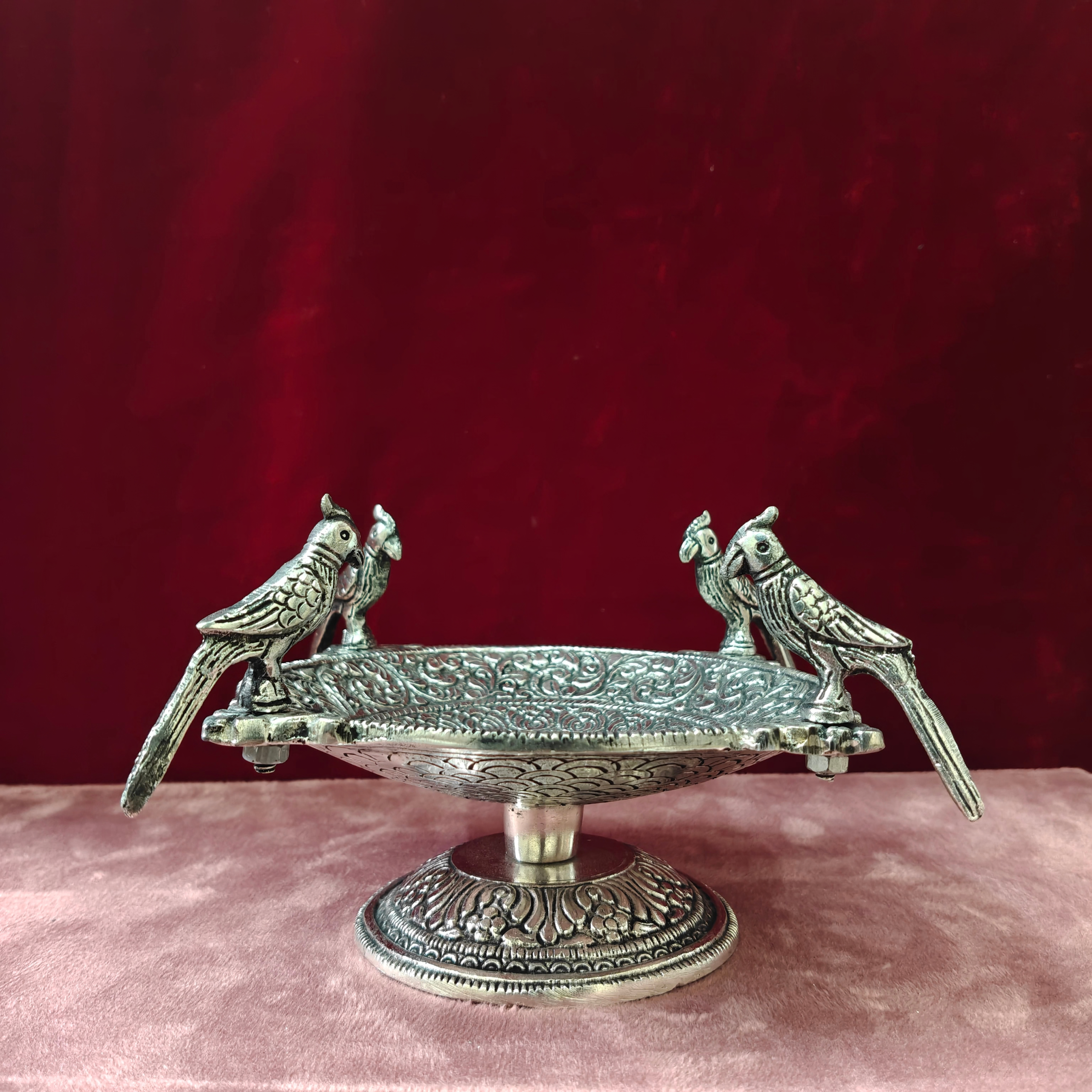 Antique German Silver Parrot Decorative Fruit Bowl with Stand | Handcrafted Dry Fruit Serving Bowl