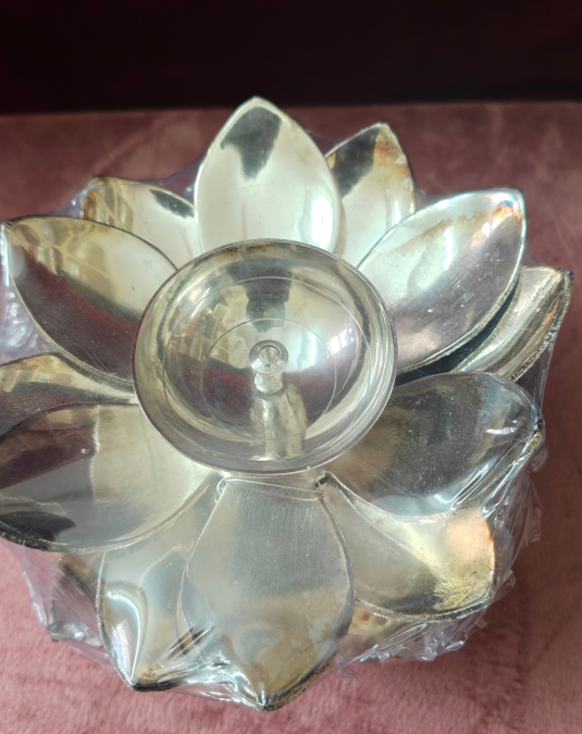Lotus Shape Metal Diya | Decorative Lotus Tealight Candle Holder for Home & Pooja Decor