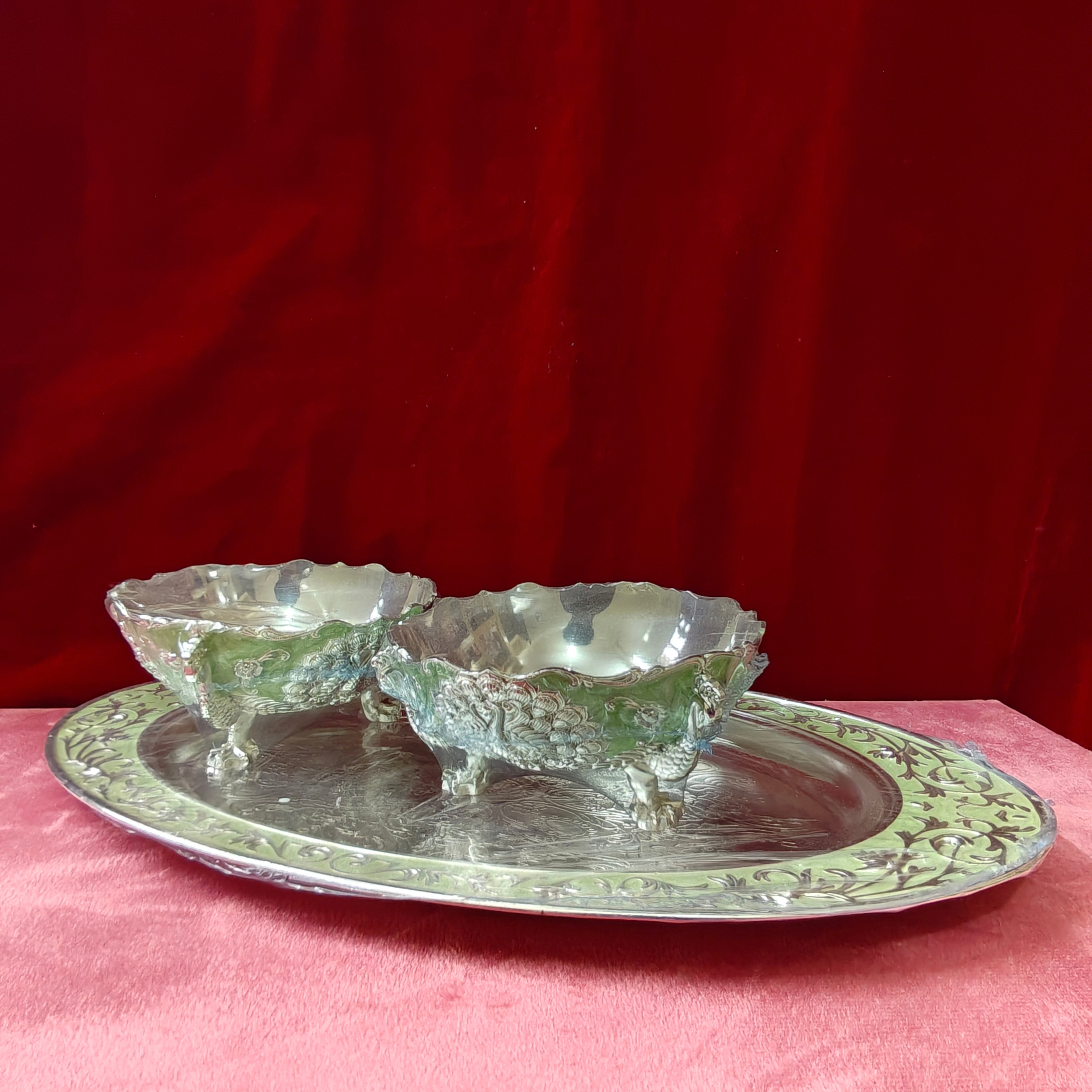 Vintage Decorative Serving Tray with Two Bowls